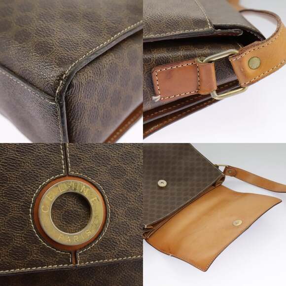 CELINE Macadam Canvas Shoulder Bag Pvc Leather Brown Gold - Picture 12 of 13